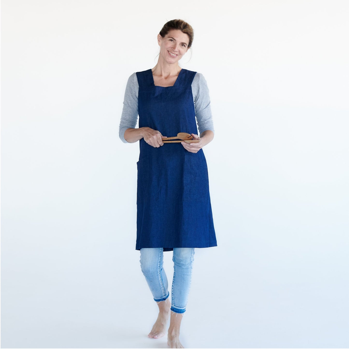 Creative Kitchen Apron Denim Blue Joy Front